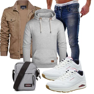 Motorrad Outfit mit Khaki Kunstlederjacke/Bomberjacke/Frühlingsjacke/Sommerjacke/Cargojacke/Jacke mit Seitlichem Reißverschluss/Herbstjacke/Fliegerjacke/Militärjacke KEFITEVD "Freizeit Outfit"Look: Freizeit, Jagd, Angeln, Arbeits, Reiten, Airsoft, Motorrad