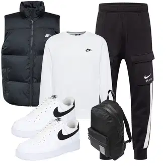 Strick Outfit mit Weiß/Grau/Creme Sweatmode/Sport Sweatshirt/Damen Pullover/Women's Fleece Sweatshirts/Lederjacke Nike Sportswear "Freizeit Outfit"