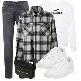 Outfit mit Grau/Dunkelblau/Dunkelgrau/Hellgrau Thermojeans/Slim Fit Jeans/Winterjacke/Leder Schuhe/Tapered-Jeans/Herren Lederjacke/Regular-Fit Jeans/Lederjacke/Sportschuhe/Straight Leg Jean/Damen 7/8-Länge Jeans/Low Rise Jean/Biker Jeans Tom Tailor Denim "Freizeit Outfit"
