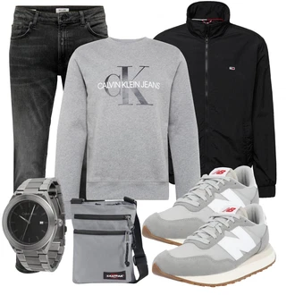 Outfit mit Schwarz/Dunkelgrau/Grau Damen 7/8-Länge Jeans/Knöchelstiefel/Cropped Jeans/Girlfriend Jeans/Jeans mit Schlitz/Low Rise Jean/Regular-Fit Jeans/Lederjacke/Slim Fit Jeans/Straight Leg Jean/Leder Schuhe/Tapered-Jeans/Herren Lederjacke/Winterjacke/Unkategorisiert Only & Sons "Freizeit Outfit"