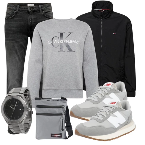 Sportlich Hellgrau/Grau Schuh Vintage Sneaker/Sneaker Low/Leder Sneaker/Schmaler Sneaker/Sommer Sneaker/Winter Sneaker/gesundheitsSchuh New Balance kombinieren mit Schwarz Strickjacke Gefüttert/Stehkragen-Strickjacke/Coachjacke/Funktionsjacke/Leichte Jacke/Nylonjacke/Verstaubare Jacke/Wendejacke/Ripstopjacke/Schlupfjacke/Laufjacke/Windbreaker Jacke Tommy JeansLook: Sportlich, Outdoor, Smart Casual, Skater, Workwear, Hip Hop, Retro, Streetwear, Casual