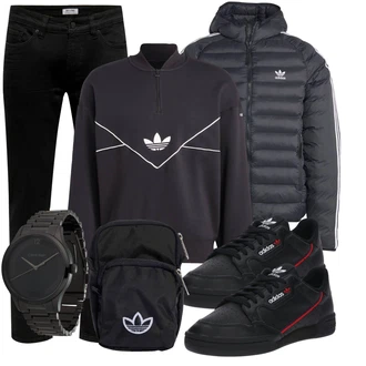 Outfit mit Schwarz Damen 7/8-Länge Jeans/Sportschuhe/Jeans mit Schlitz/Low Rise Jean/Regular-Fit Jeans/Lederjacke/Slim Fit Jeans/Straight Leg Jean/Leder Schuhe/Thermojeans Only & Sons "Freizeit Outfit"