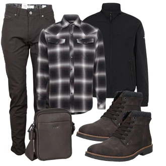 Mit Absatz Outfit mit Schwarz/Dunkelbraun/Braun Klassischer Stiefel/Flache Stiefelette/SchnürStiefelette/Gefütterte Stiefelette/Winter Stiefelette/Winterschuh Rieker "Freizeit Outfit"