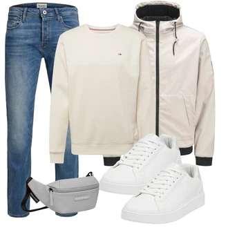 Outfit mit Weiß Schuh Leder Sneaker/Sneaker Low/Plateau-Sneaker/Schmaler Sneaker/Sneaker Mit Seitlichem Reißverschluss/Sommer Sneaker Pull&Bear "Freizeit Outfit"