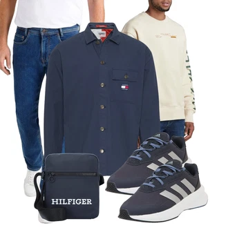 Outfit mit Dunkelblau/Grau/Blau/Hellblau Sommer Sneaker/Sneaker Low/gesundheitsschuh/Walkingschuh/Winter Sneaker/Freizeitschuh/Schuh Ohne Schnürsenkel/Bequemer Schuh Adidas Performance "Freizeit Outfit"
