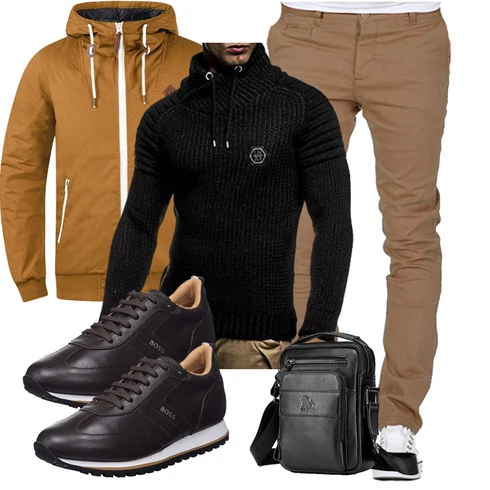Schwarz Winter Parka Leif Nelson kombinieren