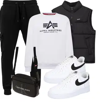 Outfits für Mollige Schön mit Weiß/Blau Sneaker Low/Leder Sneaker/Skateschuh/Schmaler Sneaker Nike Sportswear "Freizeit Outfit"Look: Sportlich, Streetwear, Unisex, Classic, Boyfriend, Rap, Bad Taste, Extravagante, Schön, Esthetische