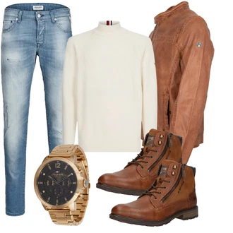 Winter Outfit mit Braun/Beige Stiefel Mit Reißverschluss/Schnürstiefelette/Springerstiefel/Sneaker Mit Seitlichem Reißverschluss/Gefütterte Stiefelette/Leder Stiefelette Mustang "Freizeit Outfit"