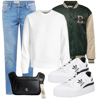 Strick Outfit mit Weiß/Creme Sweatmode/Sport Sweatshirt/Women's Fleece Sweatshirts/Lederjacke/Damen Pullover Jack & Jones "Freizeit Outfit"
