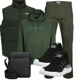 7/8-lang Outfit mit Dunkelgrün/Khaki CargoHose/Cargo-JoggingHose Jack & Jones "Freizeit Outfit"