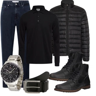 Winter Outfit mit Schwarz Klassischer Stiefel/Springerstiefel/Schnürstiefelette/Leder Stiefelette Bullboxer "Freizeit Outfit"