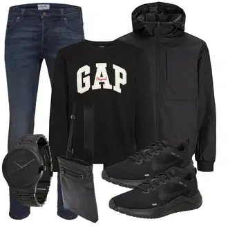 Outfit mit Dunkelblau/Blau Jeans Lederjacke/Leder Schuhe/Slim Fit Jeans/Winterjacke/Push up Jeans/ThermoJeans/Low Rise Jean/Herren Lederjacke/Biker Jeans Only & Sons "Freizeit Outfit"