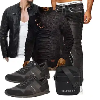 Party Outfits mit Schwarz Unkategorisiert OneRedox, Schwarz Jacke mit Seitlichem Reißverschluss/Motorradjacke/Kunstlederjacke/Bikerjacke/Lederjacke Redbridge, Schwarz Unkategorisiert Leif Nelson, Schwarz Unkategorisiert Tommy Hilfiger, Schwarz Unkategorisiert Tommy Hilfiger "Freizeit Outfit"