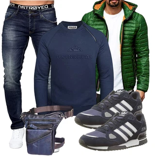 Cropped Outfit mit Schwarz/Blau Hoodie Grin&Bear "Freizeit Outfit"