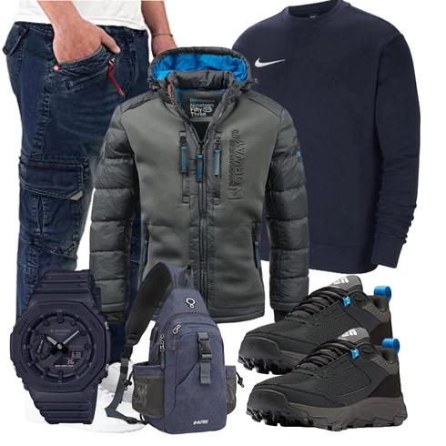 Grau/DunkelBlau/Dunkelgrau/Blau/Dunkelgrün Skijacke/Thermojacke/Kunstfaserjacke/Außergewöhnliche Jacke/Trachtenstrickjacke/Hybridjacke/Outdoorjacke/Puffer Jacke/Kapuzenjacke/Isolationsjacke/Winterjacke Geographical Norway kombinieren