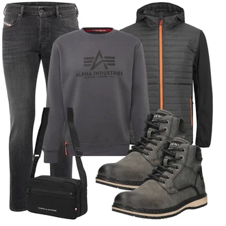 Sommer Outfit mit Hellgrau/Grau/Dunkelgrau Damen 7/8-Länge Jeans/Boyfriend Jean/Sportschuhe/Cropped Jeans/Girlfriend Jeans/Mom Jean/Regular-Fit Jeans/Formelles Hemd/Slim Fit Jeans/Straight Leg Jean/Tapered-Jeans/Thermojeans/Winterjacke Diesel "Freizeit Outfit"