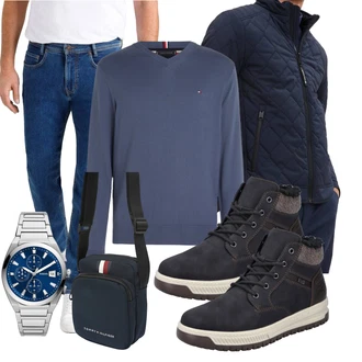 Coole Outfit mit Hellblau/Schwarz/Dunkelblau/Grau Gefütterte Stiefelette/Herren Lederschuhe/Winter Stiefelette/Winter Stiefel/Winter Sneaker/Unkategorisiert Rieker "Freizeit Outfit"Look: Uni, Metal, Attraktive, Casual, Smart Casual, Sportlich, Trendige, Unisex, Coole, Outdoor