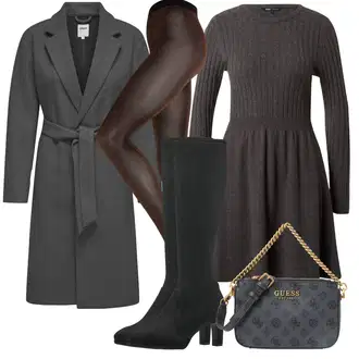 Outfit s Tmavě šedá/Šedá Zimní Kabát Vlněný kabát/Dlouhý kabát/Lodenový kabát/Frock Kabát/Dlouhý Kabát/Vlněný Kabát/Midi Kabát/Kašmírový Kabát Only "Outfit Na Podzim"