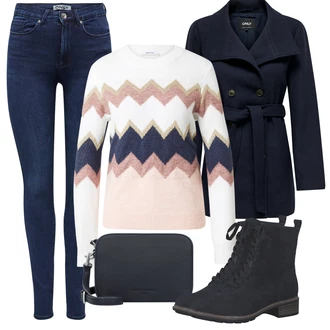 Outfit s Černá/Tmavě Modrá/Modrá/Světle Modrá Kozačka Šněrovací Kotníková Bota/Plochá Kotníková Bota/Bojová Bota/Klasická Kozačka/Kotníková Bota s Podšívkou Tamaris "Outfit Na Podzim"