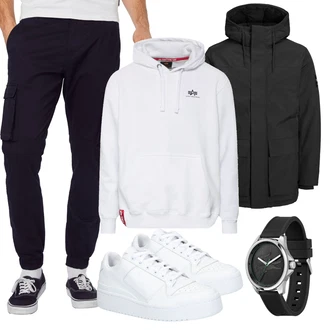 Outfit mit Schwarz/Khaki Cargohose/Cargo-Jogginghose/Funktionshose/Motorradhose Only & Sons "Herbstlicher Look"