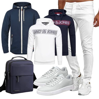 Jeans Outfits mit Schwarz/Dunkelblau/Weiß/Hellblau/Beige/Mischfarben/Blau Damen Pullover/Sport Sweatshirt/Hoodie/Partner Hoodie/Unisex Hoodie/Ausgefallener Hoodie/Sport Hoodie Jack & Jones "Herbstlicher Look"