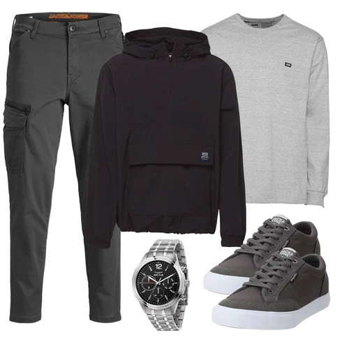Lang Grau/Hellgrau T-Shirt Rollkragenshirt/Langarm-Shirt/Longshirt Vans kombinieren