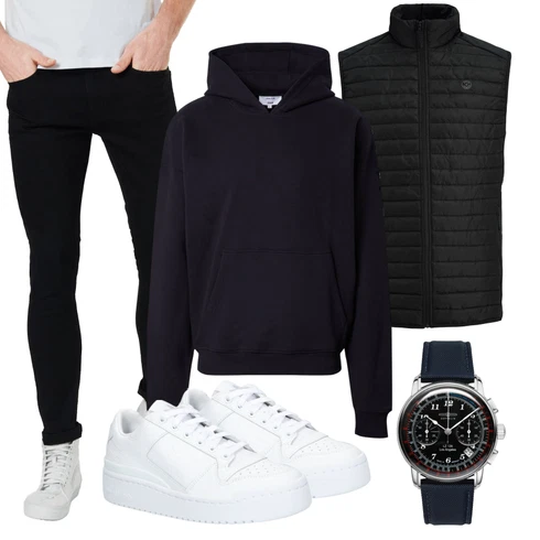 Schwarz Stehkragen-Strickjacke/Isolationsweste/Steppweste/Puffer Weste/Daunenweste/Ärmellose Weste/Reitweste/Funktionsweste Jack & Jones kombinieren