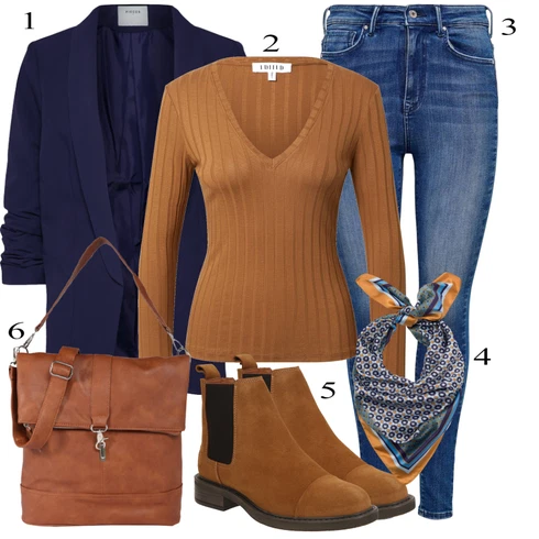 Svetlo modra Hlače kombinirajte z Pieces, Edited, Modra/Temno modra/Svetlo modra Jeans Pajkice/Jeggings Only, Rjava ca'shott , About You