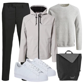 Oversize Outfit mit Grau/Hellgrau Women's Fleece Sweatshirts/Sport Sweatshirt/Kaschmir Pullover/Damen Pullover Jack & Jones "Herbstlicher Look"Look: Classic, Retro, Casual, Oversize, Skater, Zuhause