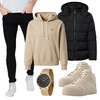 Herbst Outfit mit Beige/Khaki/Braun Leder Sneaker/Plateau-Sneaker/Skateschuh/Schmaler Sneaker/Sneaker Mit Seitlichem Reißverschluss/vegane schuhe/Vintage Sneaker/Winter Sneaker bershka "Herbstliches Freizeit Outfit"