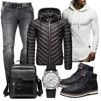 Outfit mit Schwarz Jeans Leder Schuhe Rock Creek "Herbstliches Freizeit Outfit"
