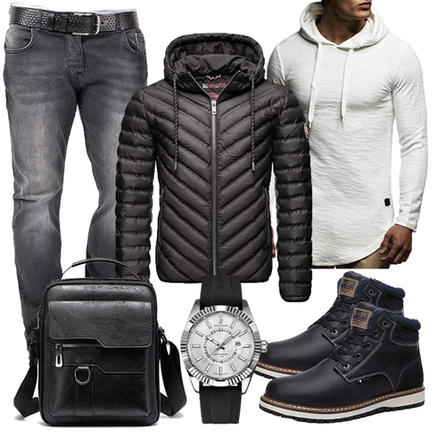 Schick Grau/Weiß/Creme/Khaki Wickel Pullover/Sport Sweatshirt/Ausgefallener Hoodie/Strick Hoodie/Sport Hoodie/Kapuzenpullover Leif Nelson kombinierenLook: Schön, Moderne, Schick, Goa, Empire, Leger, Coole, Casual, Skater