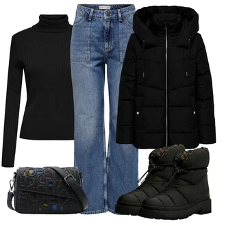Zima Outfit s Černá Zimní kotníková bota/Zimní bota/Teniska Zimní Tenisky/Ovčí Kožešinová Bota/Vycpaná kozačka/Zimní kozačka z jehněčí kůže Guess "Perfekt na podzim"