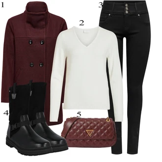 Melanža outfit mit Temno rdeča/Rdeča/Vinsko rdeča Kaban Plašč/Volnen Zimski Plašč/Duffle Plašč/Loden plašč/Volnen Plašč iz Flisa Only "Popoln za jesen"