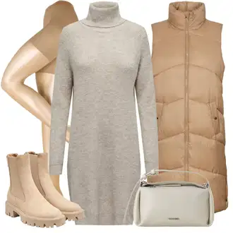 A line Outfit sa Smeđa/Bež/Kaki Parka velike veličine/Haljina Veći Broj VERO MODA "Jesenski outfiti"