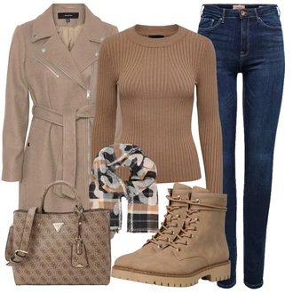 Outfit sa Smeđa/Bež/Ljubičasta/Siva Prijelazni Kaput/Baloner/Lagani Kaput/Kaput od Kašmira/Zimski Kaput Vuneni kaput/Ljetni Kaput/Trenč Kaput/Vuneni Kaput/Midi Kaput/Kaput s Patentnim Zatvaračem VERO MODA "Jesenski outfiti"