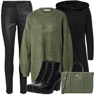 S zakovicama Outfit sa Crna Poslovna Obuća/Cipela s ručnikom/kožena cipela/Čizmica Chelsea Gležnjača/Motociklistička čizma About You "Jesenski outfiti"