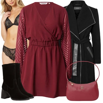 Outfit sa Crvena/Ljubičasta/Tamnocrvena Omotna Haljina/Haljina za Krizmu/Bluza Haljina/Haljina tunika/Haljina s Pojasom/Haljina dugih rukava/Jesenska Haljina/Zimska haljina dugih rukava Only "Jesenski outfiti"