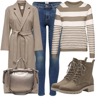Boja Outfit sa Siva/Kaki/Tamnozelena/Smeđa/Bež Čizmica Gležnjača na Vezanje/Podstavljena Gležnjača/Klasična čizmica/Borbena Čizma Tamaris "Jesenski outfiti"Look: Boja, Vanjski