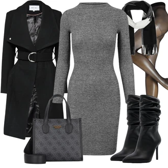 Outfit sa Crna/Bijela Čizmica Čizma na Špic/Čizma na visoku petu/Gležnjača na visoku petu bershka "Jesenski outfiti"