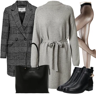 Transparentan Outfit sa Bež/Plava čarapa/mrežaste tajice Falke "Jesenski outfiti"