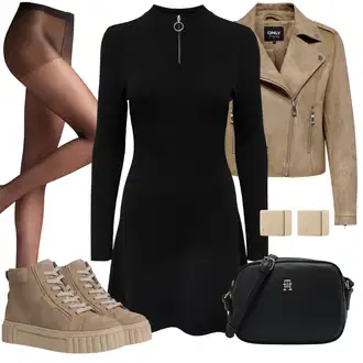 Outfit sa Bež/Smeđa Kožna Jakna/Vintage Jakna/Bajkerska Jakna/Jakna od Umjetne Kože/Motociklistička jakna/Kratka Jakna/Jakna s Patentnim Zatvaračem sa strane/Crop Jakna/Vintage Kožna Jakna Only "Jesenski outfiti"