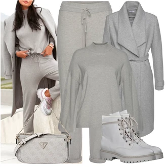 Outfit sa Siva/Svjetlosiva Zimski Kaput Vuneni kaput/Kaput od Vunenog Flisa/Kaput od Kašmira Lascana "Jesenski outfiti"