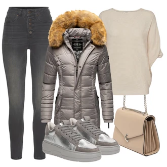 teplý Outfit sa Siva/Smeđa/Bež Parka velike veličine Navahoo "Jesenski outfiti"