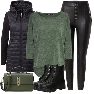 Outfit sa Crna Gležnjača na Vezanje/Motociklistička čizma/Čizma s patentnim zatvaračem/Borbena Čizma/Podstavljena Gležnjača/Ravna Gležnjača/Tenisica Tenisice s patentnim zatvaračem sa strane Tom Tailor "Jesenski outfiti"