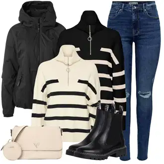 Kombinacije od trapera Zvonoliki kroj sa Bež/Smeđa/Bijela/Zlatni Torba Za Preko Ramena/Mala Torbica/Torba za nošenje/Torba za pisma/Torba preko ramena/Torbica Guess "Jesenski outfiti"