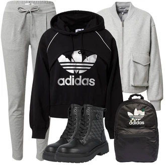 Outfit sa Crna Dukserica s kapuljačom Adidas Originals "Jesenski Outfiti"