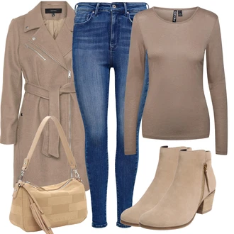Outfit sa Smeđa/Bež/Ljubičasta/Siva Prijelazni Kaput/Baloner/Lagani Kaput/Kaput od Kašmira/Zimski Kaput Vuneni kaput/Ljetni Kaput/Trenč Kaput/Vuneni Kaput/Midi Kaput/Kaput s Patentnim Zatvaračem VERO MODA "Jesenski outfiti"