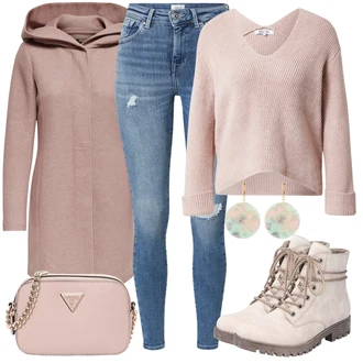Outfit sa Pink/Ljubičasta/Smeđa Kaput s Kapuljačom/Kaput od Vunenog Flisa/Kaput od Kašmira/Pleteni Kaput/Zimski Kaput Vuneni kaput/loden kaput/Pleteni Flis Kaput Only "Jesenski outfiti"