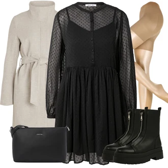 Babydoll, Stil Outfit sa Crna Haljina Veći Broj/Tunika About You "Jesenski outfiti"Look: Preodjeven, Gotički, Babydoll
